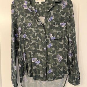 Anthropologie Green Floral Button Down Shirt